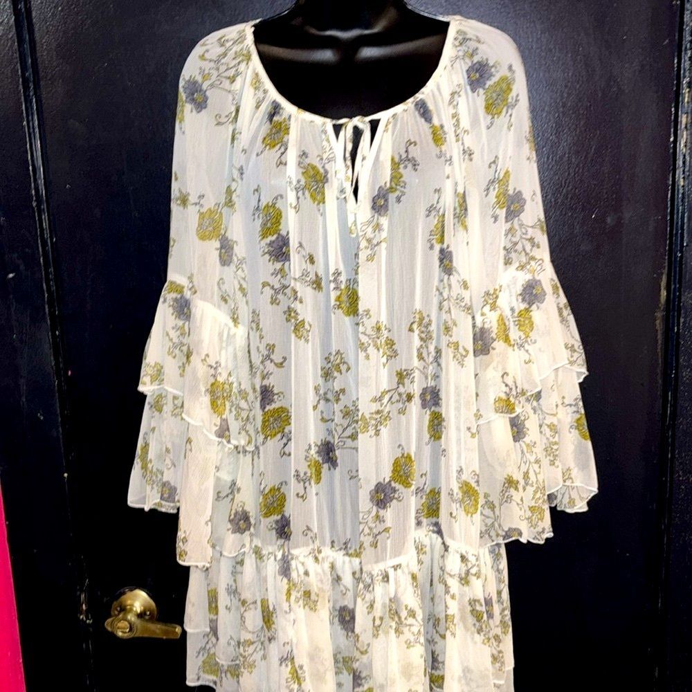 Free People sheer Ivory Sunsetter Floral Dress. Size M. Fairycore